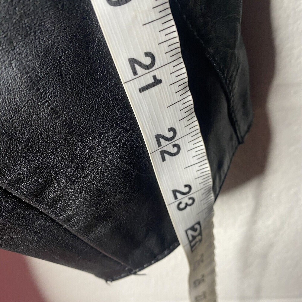 Vtg 80s EXPRESS Black Over Coat Long Trench Leather Jacket SZ ? Large Women - Picture 12 of 14
